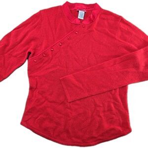 Definite View Red Cashmere Sweater Pullover Women M Asymmetrical Button Placket
